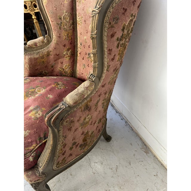 Brown 20th Century Louis XV Style Wing Chair in Patinated Beechwood For Sale - Image 8 of 18