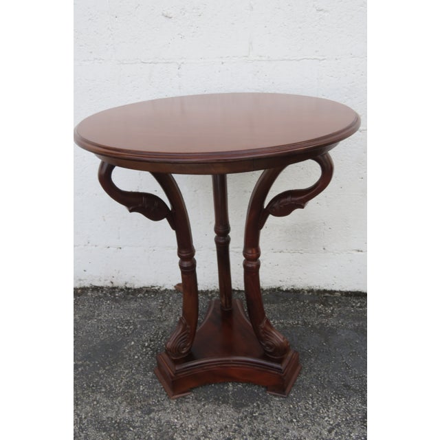 Carved Swan Round Solid Mahogany Side End Table 6173 For Sale - Image 9 of 12
