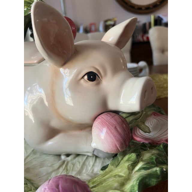 1970s Fitz and Floyd French Market, Pig Tureen With Lid and Handle For Sale - Image 4 of 12