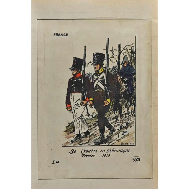Herbert Knotel, Les Croates en Allemagne 1813, Ink & Watercolor Drawing, 1940s For Sale