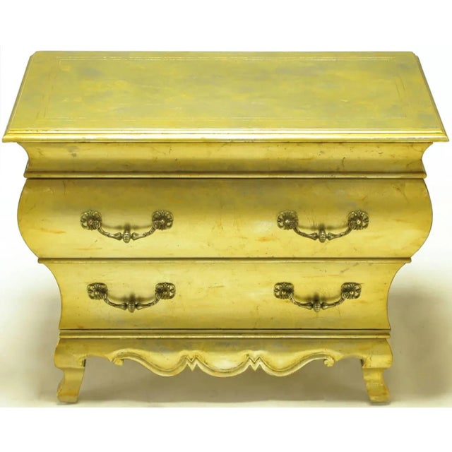1960s Henredon Gold Toned Silver Leaf Bombe Two-Drawer Commodes - a Pair For Sale - Image 5 of 16