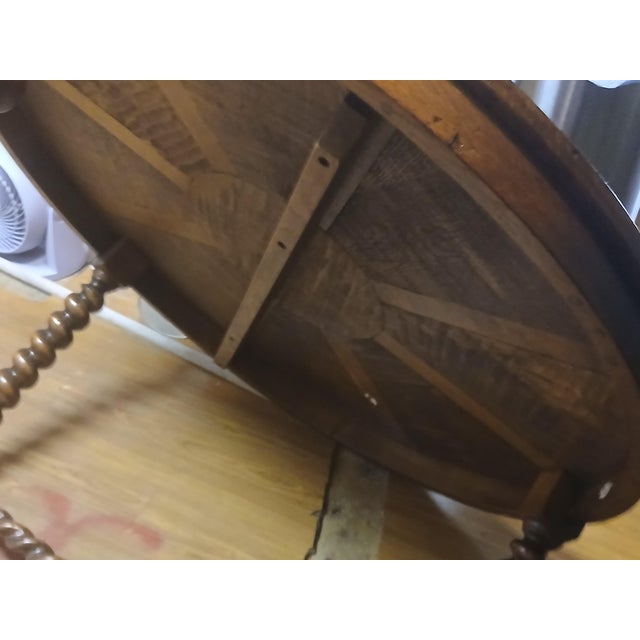 1950s Vintage Oak Rustic Coffee Table With Barley Twist Legs and Inlaid Compass Rose For Sale - Image 9 of 9