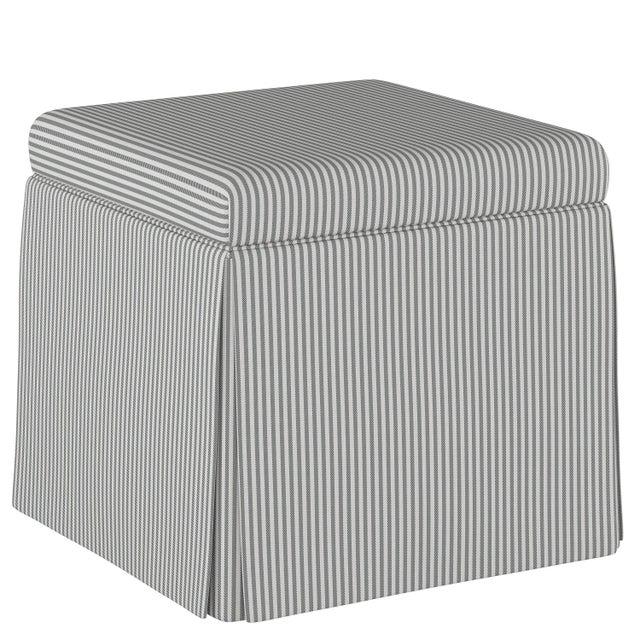 Not Yet Made - Made To Order Liza Skirted Storage Ottoman in Charcoal Oxford Stripe For Sale - Image 5 of 7