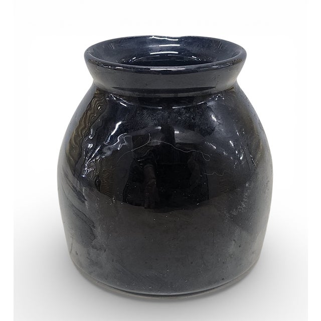 Small Antique Black Glazed Porcelain Jar, C1930s, 3.5 Diameter X 3.75 H. Dark black glaze over a thick porcelain, possibly...