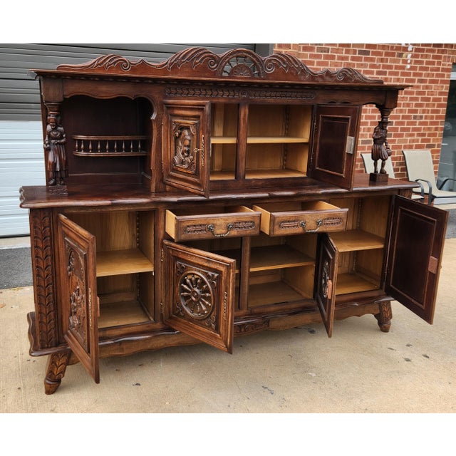1920s Antique French Brittany Hand-Carved Oak Sideboard, C. 1920s For Sale - Image 5 of 14