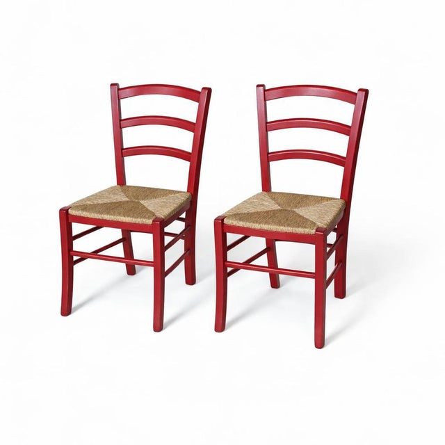 Vintage Italian Red Oak Ladderback Dining Chairs, Set of 2 For Sale - Image 10 of 10