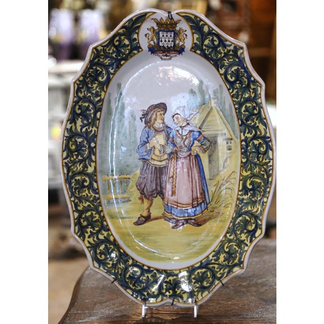 French Pair 19th Century French Painted Faience Porquier Beau Quimper Wall Platters For Sale - Image 3 of 17
