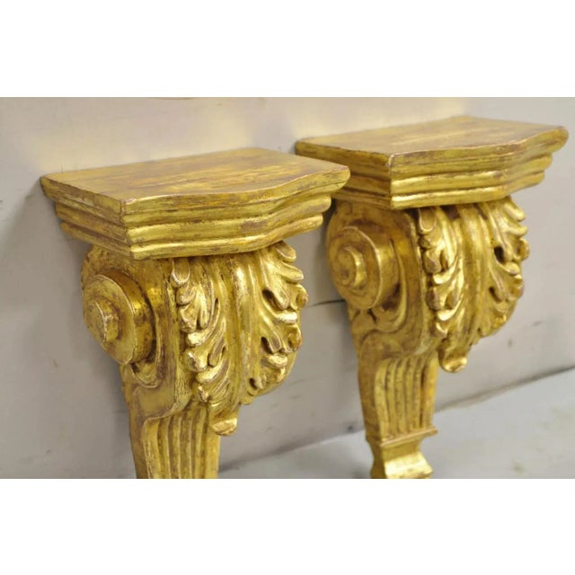Mid 20th Century Gold Giltwood French Louis XV Style Wood Acanthus Corbel Small Wall Shelf - Pair For Sale - Image 4 of 11