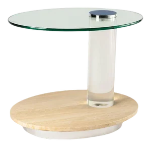 Oval Travertine and Lucite Side Table / Bar Cart
