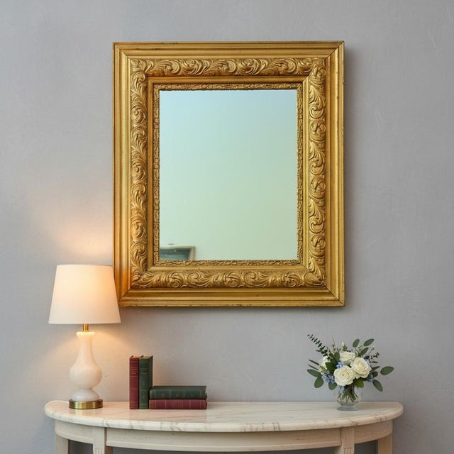 Antique Gilded Gold Mirror-Ornate Victorian Frame-Wall-Vintage-Carved-French For Sale - Image 9 of 11