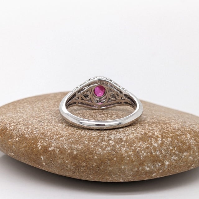 Red Vintage Inspired Ruby Ring With Earth Mined Diamonds in Solid 14k Gold, 5x4mm, Size 6.75 For Sale - Image 8 of 9