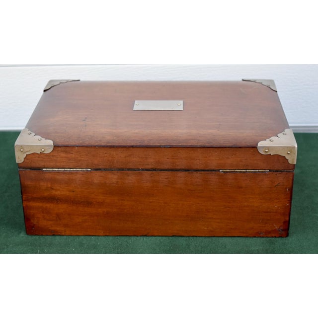 1960s Vintage Mahogany Lined Humidor Box W/Metal Fittings For Sale - Image 5 of 12