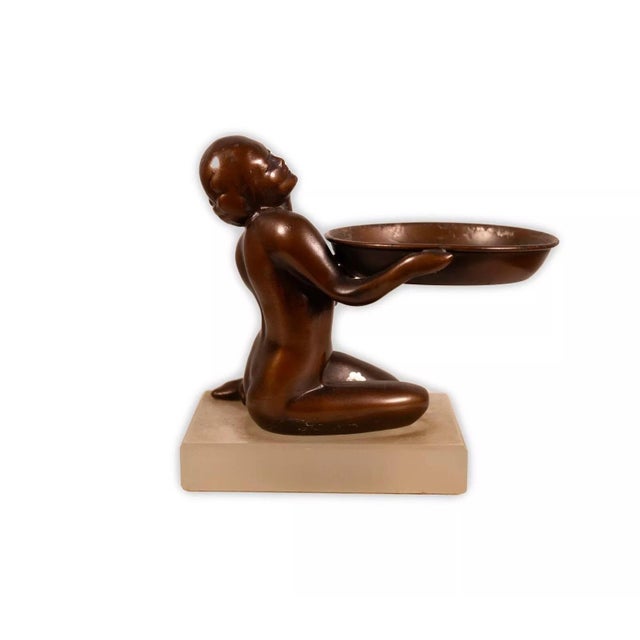 Art Deco Art Deco Female Nude Bronze Sculpture Soap Dish or Trinket Tray on Lucite Base For Sale - Image 3 of 9