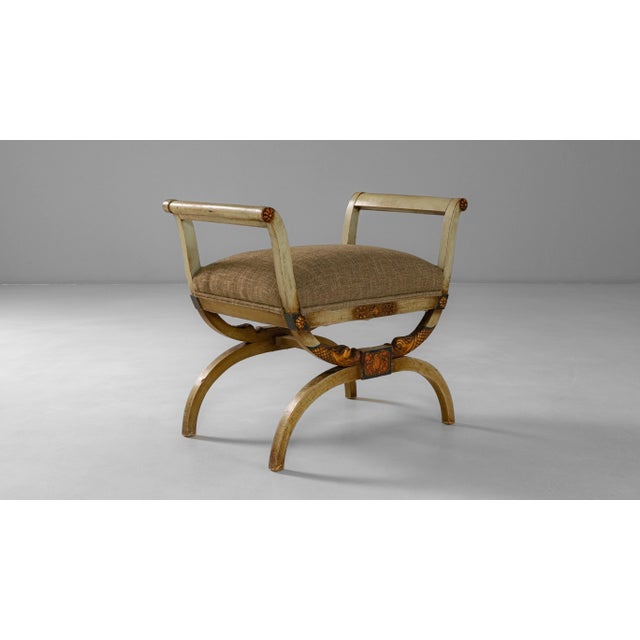 1920s 1920s Italian Neoclassical Curule Stool With Upholstered Seat For Sale - Image 5 of 18