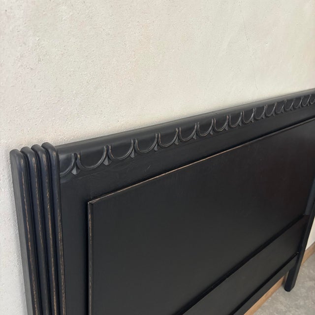 Black Patinated Wooden Headboard, in Very Good conditions. Designed 1950 to 1959