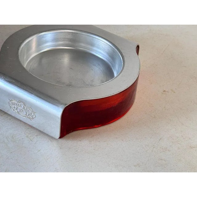 Ashtray in Glass and Aluminium. Signed Chivas France Silvered and red color. Very Heavy