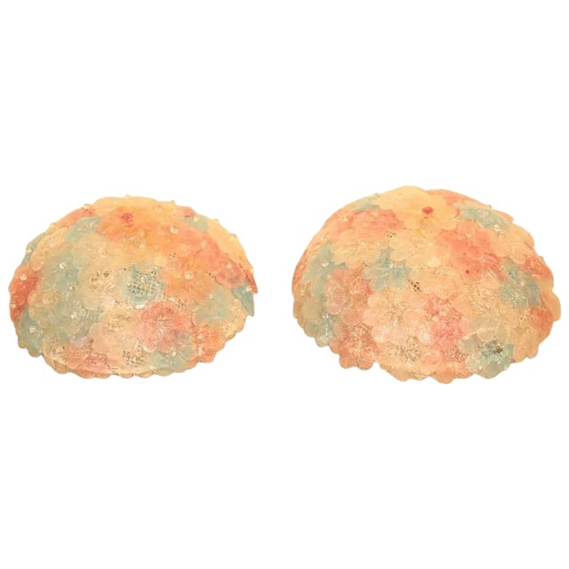 Murano Glass Floral Flush Mounts, 1970s, Set of 2 For Sale