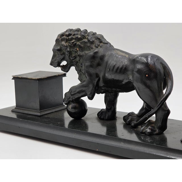 19th C Victorian Cast Iron Lion Double Inkwell Desk Set Antique Black Japanned. For Sale - Image 17 of 18