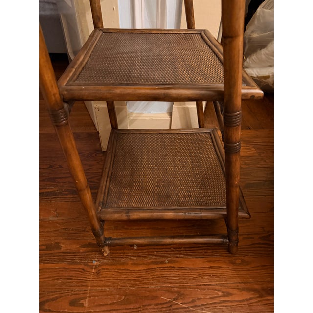 Brown Coastal Boho Arched Rattan and Burnt Bamboo 4-Tier Étagère - 72" H For Sale - Image 8 of 12