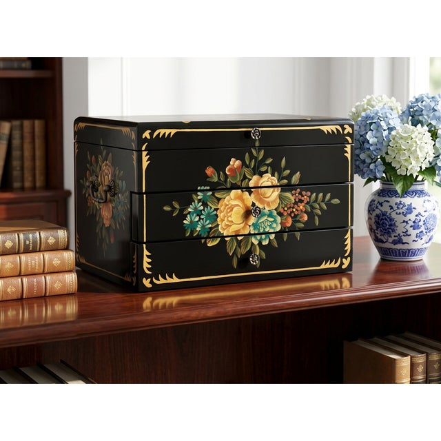 Tole Painted Black Lacquer Silverware Flatware Chest For Sale - Image 12 of 12