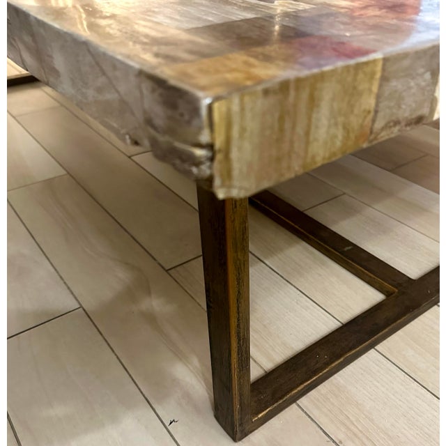 Brown Marina Home Vein-Cut Petrified Wood Coffee Table on Bronze-Tone Steel Base For Sale - Image 8 of 10