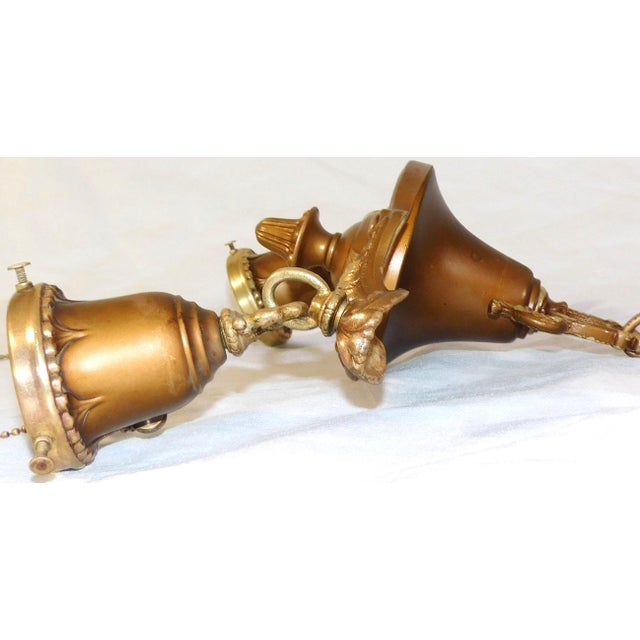 Metal Antique Art Nouveau Lightolier Brass and Milk Glass Ceiling & Wall-Mounted Lights Set For Sale - Image 7 of 18