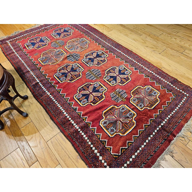 Vintage Afghan Tekke Bokhara in Allover Geometric Pattern in Red, Navy, Gray, Ivory For Sale - Image 10 of 11