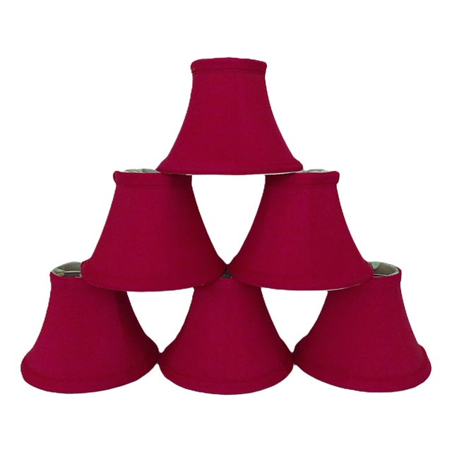 Set of 6 Lamp or Chandelier Shades Deep Red Clip-on Bell For Sale