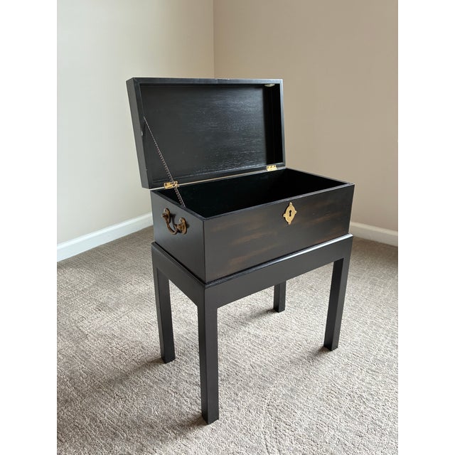 Wood Late 20th Century Pair of John-Richard Ebonized Storage End Tables With Brass Hardware For Sale - Image 7 of 11