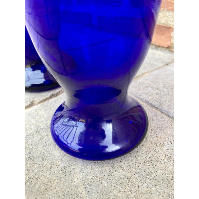Blue Vintage Italian Cobalt Blue Murano Glass Vases, Set of 2 For Sale - Image 8 of 11