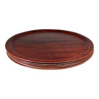 1960s Modern Set of 6 Round Serving Plates Bent Plywood For Sale