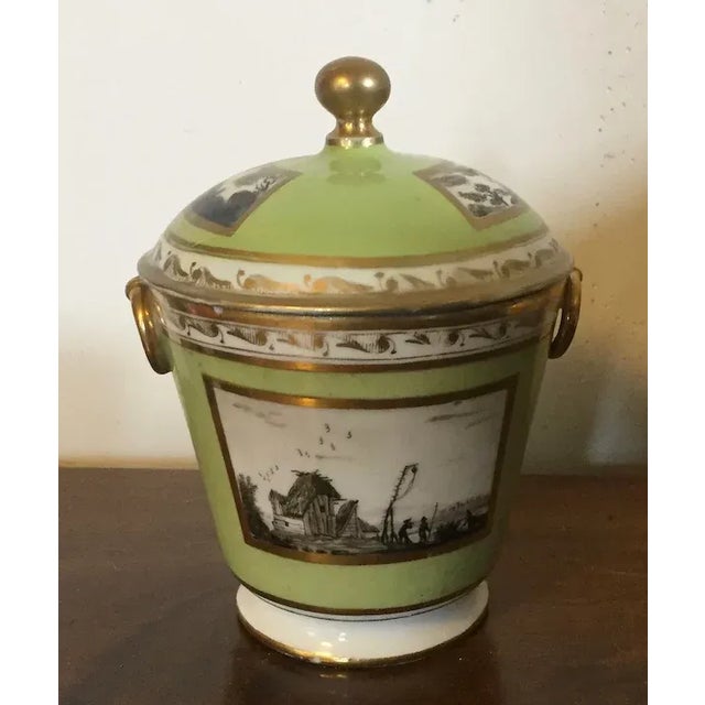 1800 Antique Paris Porcelain Sucrier Decorated with en Grisaille Landscape For Sale - Image 9 of 13