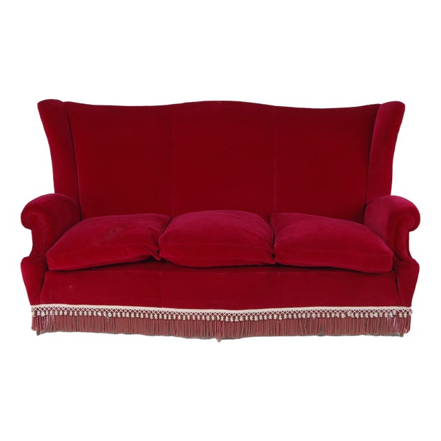 Vintage Sofa in Red Velvet, 1950s For Sale