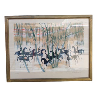 André Brasilier, Walk in the Snow, 1970s, Lithograph For Sale