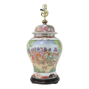 Chinese Famille Rose Porcelain Lamp With Equestrian Hunting Scene