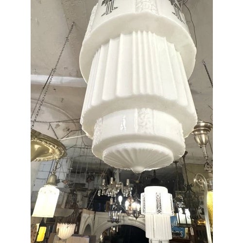 1930s 36" Art Deco Black & White Skyscraper Pendant Ceiling Light Rewired For Sale In Minneapolis - Image 6 of 11