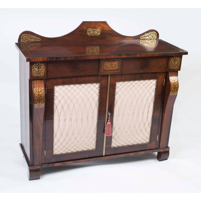 Brown 19th Century Regency Brass Inlaid Chiffonier Cabinet For Sale - Image 8 of 10