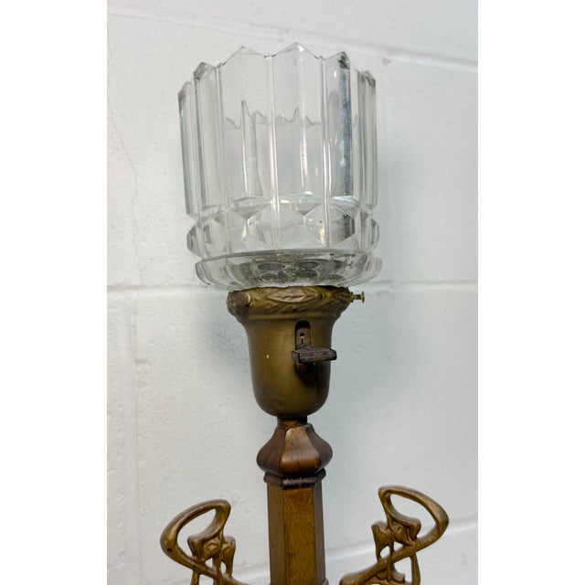 Antique Ornate Early 1900's Bronze Glass Art Nouveau Electric Table Lamp Light For Sale - Image 11 of 11