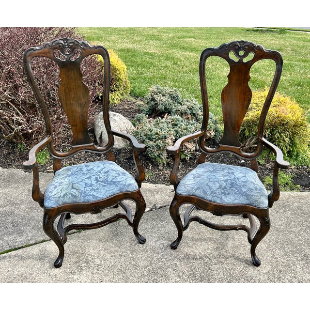 Vintage (1950's) Set of Eight Dining Chairs have an Italian Provincial Style. The Frames are made of Wood with a Walnut...