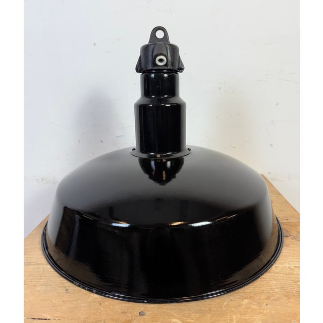 Large Industrial Black Enamel Factory Lamp with Cast Iron Top from Elektrosvit, 1950s For Sale - Image 14 of 18