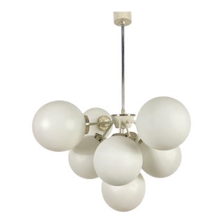 Large Kaiser Midcentury White 9-Arm Space Age Chandelier, 1960s, Germany For Sale