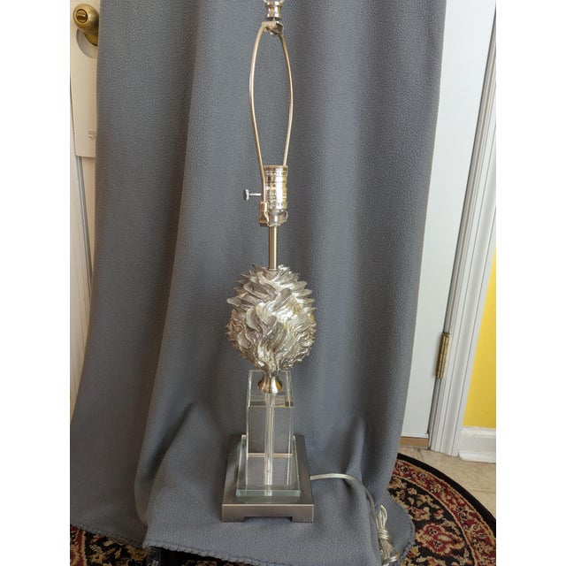 Metal Late 20th Century Giant Silver Clam Shell Table Lamp For Sale - Image 7 of 11