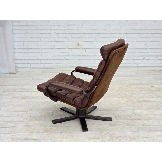 Danish Swivel Armchair in Brown Furniture Leather from Georg Thams, 1970s For Sale - Image 13 of 18