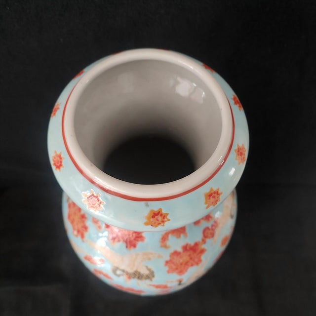 Chinese Ceramic Vase,Kangxi Marked Famille Rose Porcelain Vase Hand Painted Cranes and Flowers Pattern For Sale In Seattle - Image 6 of 11
