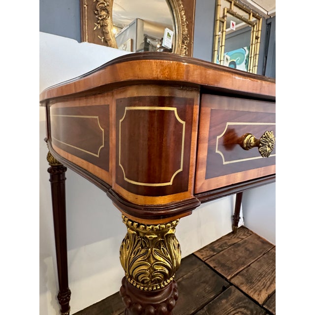 Theodore Alexander Mahogany Desk With Cast Brass Accents and Two Drawers For Sale - Image 10 of 12