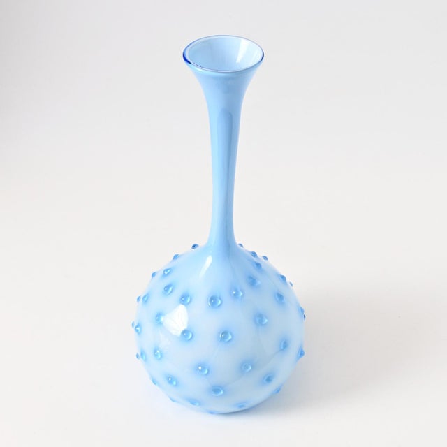 Opaline Blue Glass Hobnail Pattern Vase from Empoli, 1960s For Sale - Image 4 of 10