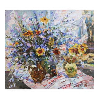 Still-Life With Flowers Antique Oil Painting Original Soviet Art Ukrainian Artist Shapovalov s.g. 80-90 For Sale