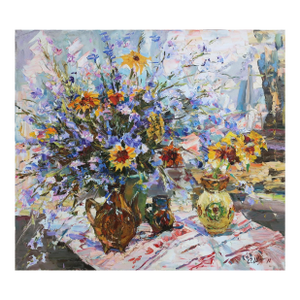 Still-Life With Flowers Antique Oil Painting Original Soviet Art Ukrainian Artist Shapovalov s.g. 80-90