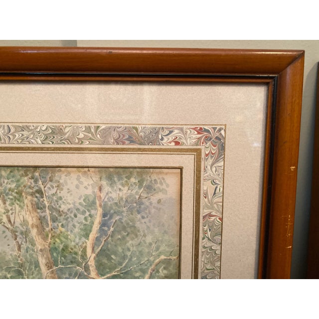 Green Carroll Colby Child Listed Artist Wooded Landscape Watercolors - a Pair For Sale - Image 8 of 13