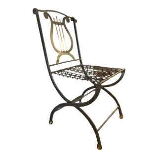 Late 20th Century Lyre Back Iron Folding Chair For Sale